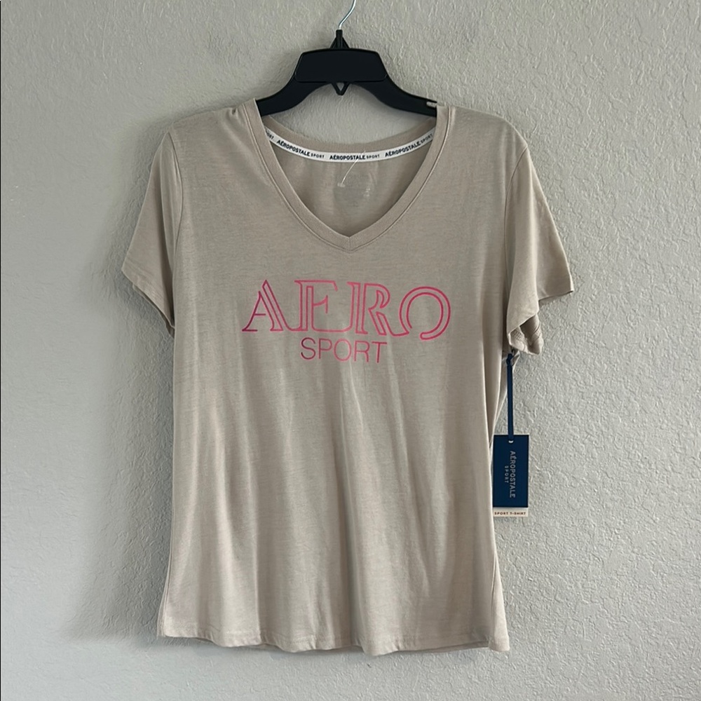 Aeropostale Tan and Pink Fitted Short Sleeve T-Shirt